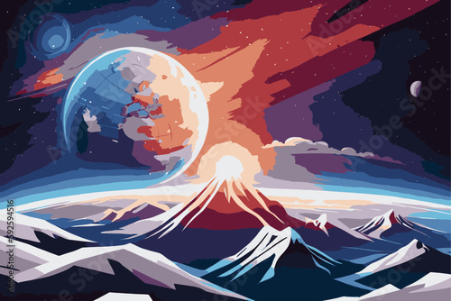 Open space. Universe. Planets and stars. Fantasy worlds. Fantastic. Vector illustration.