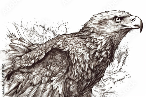 Hand drawn ink illustration of an eagle in its natural habitat. Generative AI.
