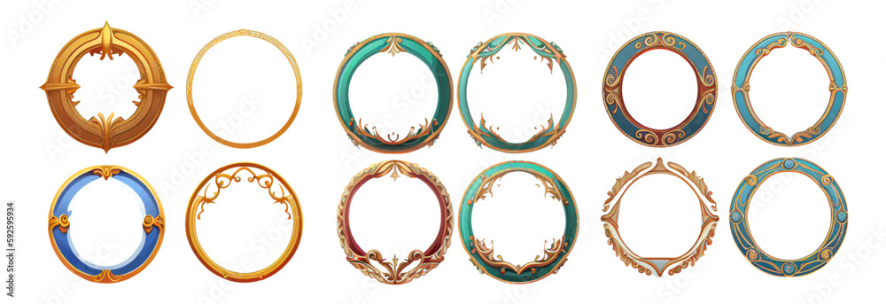 Set gold and silver round frame on transparent Vector Image