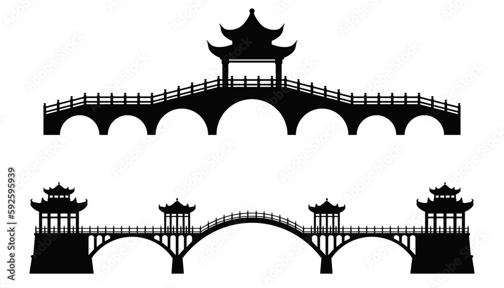 Silhouette of a bridge. Chinese Bridge. Architecture of Asia