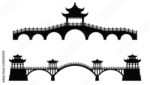 Fototapeta Naklejka Na Ścianę i Meble -  Silhouette of a bridge. Chinese Bridge. Architecture of Asia