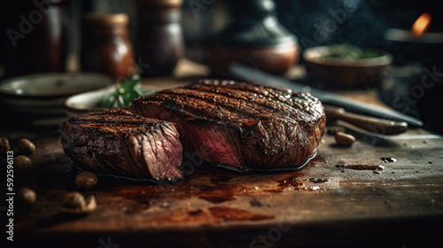 Steak Cinematic Color Grading Portrait Photography With Generative AI Technology photo