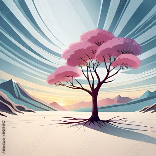 Pastel dreamy natire scene with tree photo