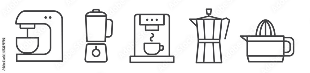 Collection of kitchen appliances related vector editable thin line icons Collection of kitchen appliances related vector editable thin line icons