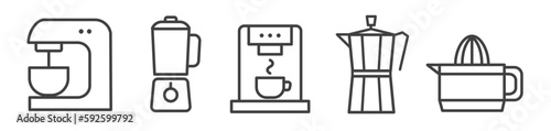 Collection of kitchen appliances related vector editable thin line icons
