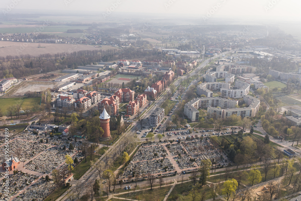 aerial view of the  Olesnica city