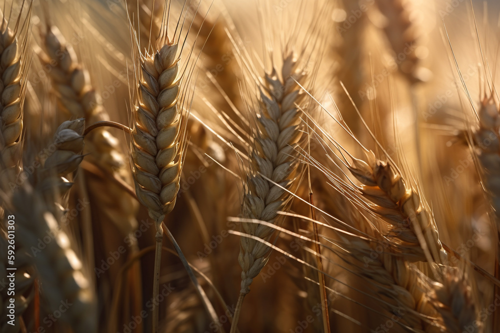 Gold wheat field close up, Created using generative AI tools. Gold wheat field close up, Created using generative AI tools.