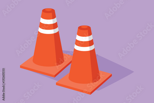 Character flat drawing traffic cone logo. Icon for traffic on road, street and construction. Orange caution bollard. Safety and security sign. Firefighter equipment. Cartoon design vector illustration