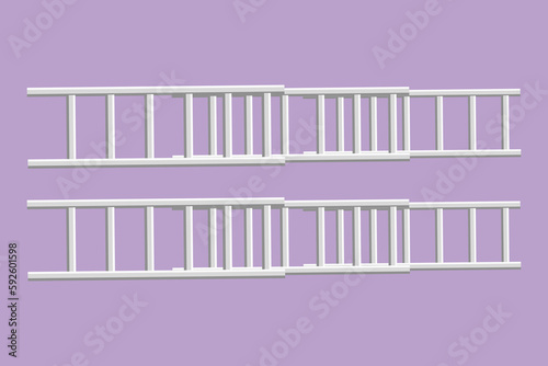 Graphic flat design drawing pompier ladder logo, icon. Fireman scaling ladder with a pole, crossbars for rungs and a hook, firefighter instrument to climb the window. Cartoon style vector illustration