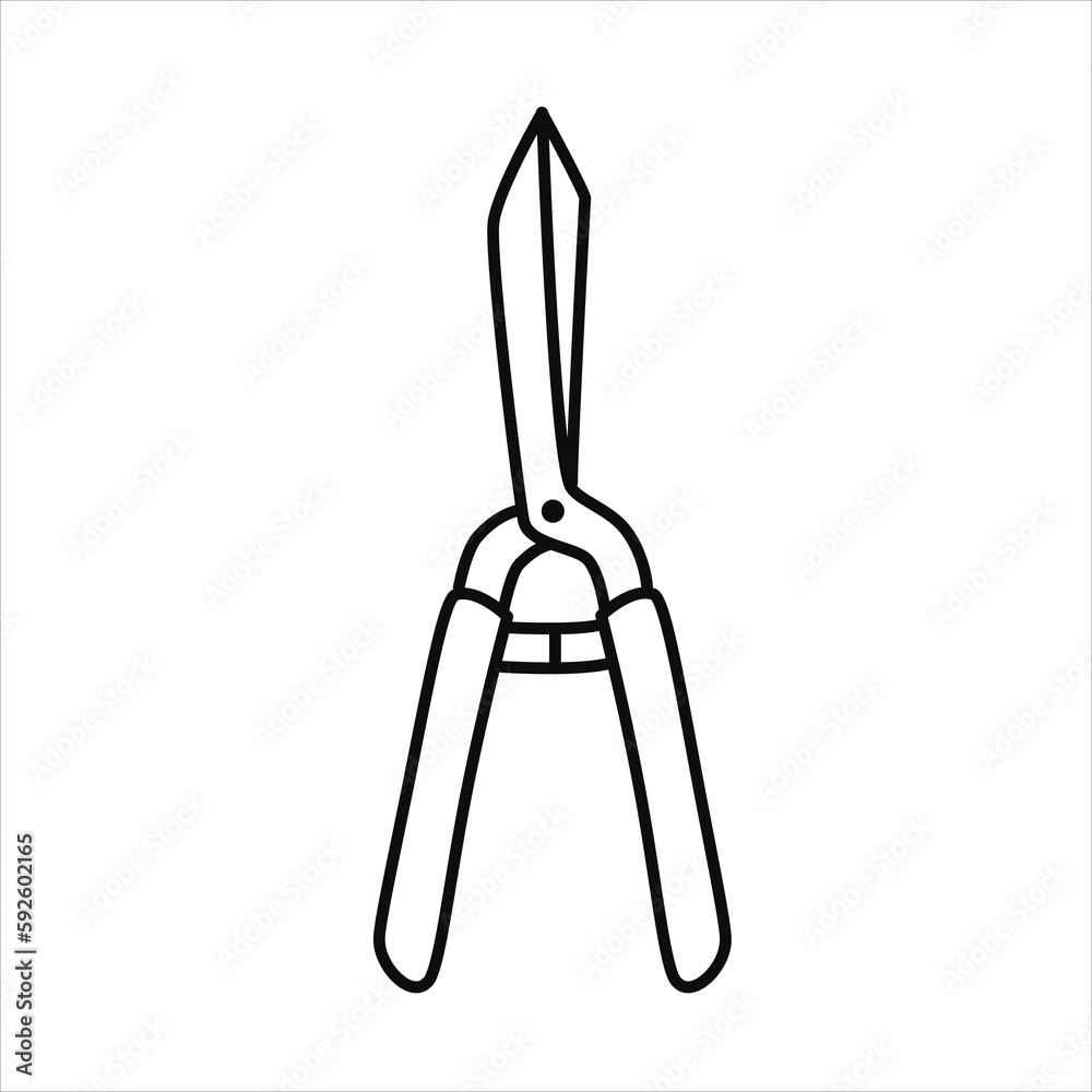 Vector black line illustration of garden tool bush cutter. Spring, summer, garden theme. Vector black line illustration of garden tool bush cutter. Spring, summer, garden theme.