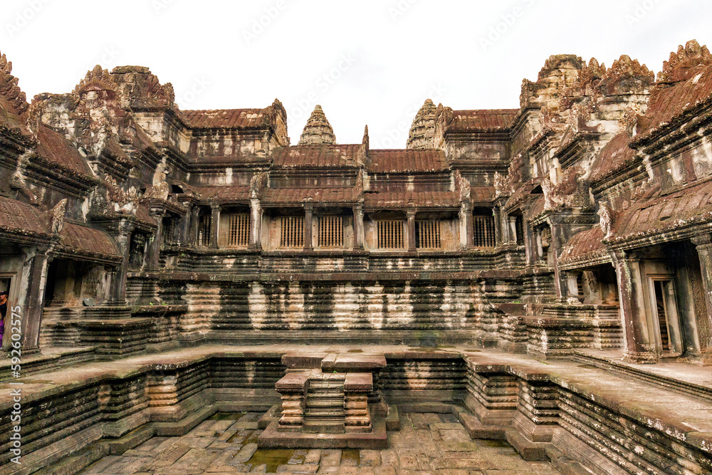Aerial view of temple complex of Angkor Wat used for ritualistic bathing in Siem Reap Aerial view of temple complex of Angkor Wat used for ritualistic bathing in Siem Reap
