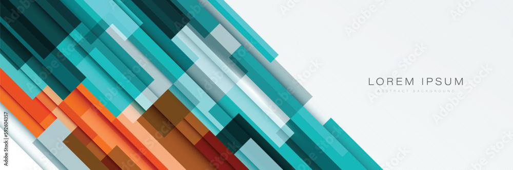 Obraz premium Abstract horizontal banner design on white background with geometric diagonal overlay layer. Modern futuristic geometric rectangle shapes. Vector illustration