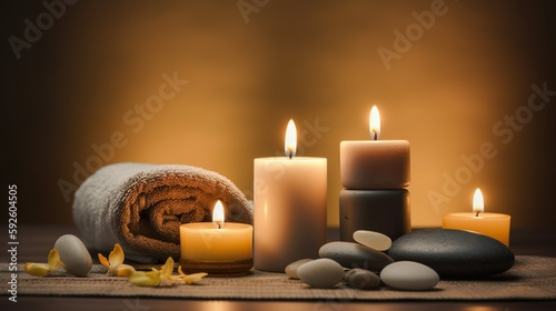 Beauty spa treatment with candles Massage Wellness.Generative AI