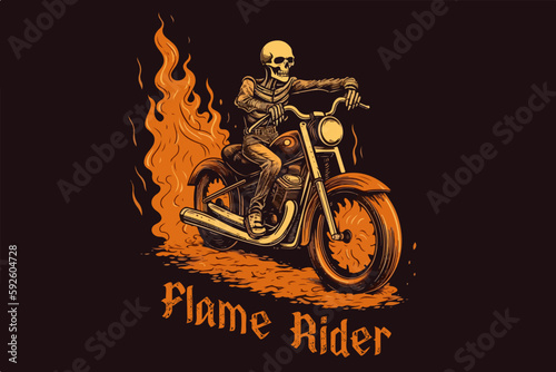 Skeleton on a bike vector vintage illustration for t-shirt.