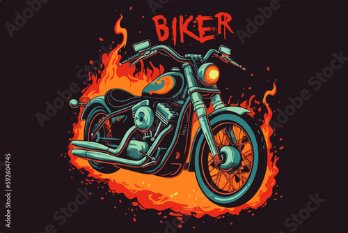 Bike on fire vector vintage illustration for t-shirt.
