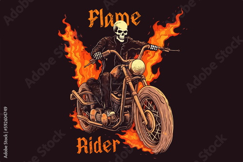 Skeleton on a bike vector vintage illustration for t-shirt.
