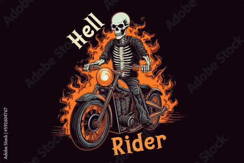 Skeleton on a bike vector vintage illustration for t-shirt.