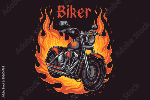 Bike on fire vector vintage illustration for t-shirt.