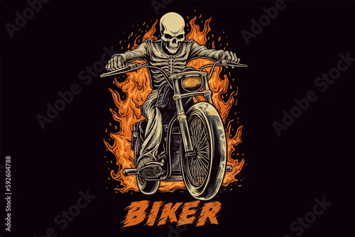 Skeleton on a bike vector vintage illustration for t-shirt.