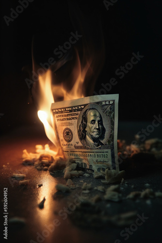 A burning dollar bills symbolizing financial losses