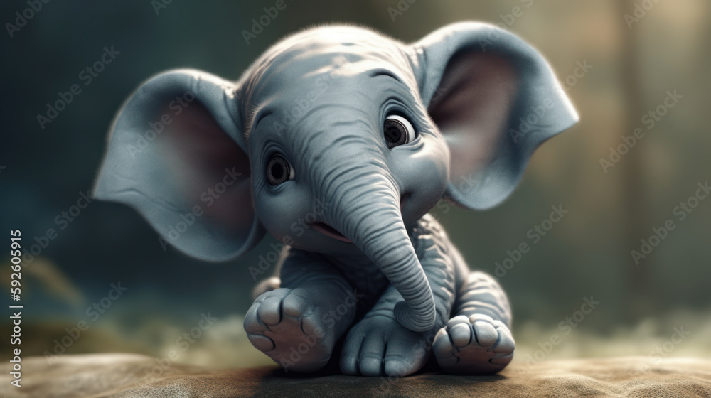 Adorable grey elephant baby sitting with cute smile. Elephant cartoon sit. Al generated Adorable grey elephant baby sitting with cute smile. Elephant cartoon sit. Al generated
