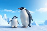 南極の氷の上を歩く可愛いペンギンの親子　Generative AI
