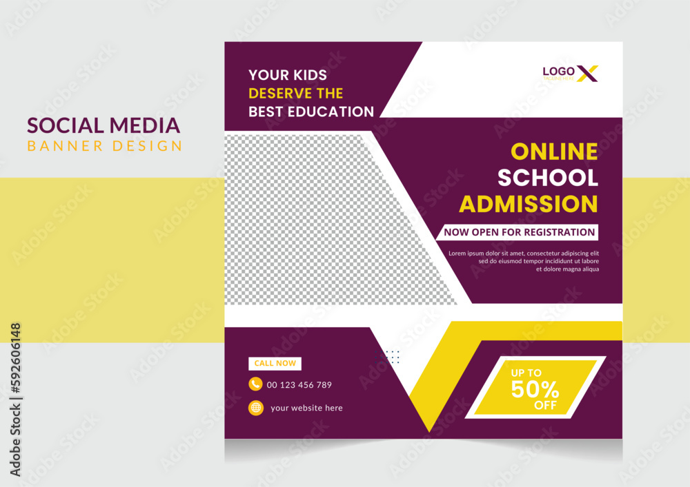 Education school admission social media post and web banner design template