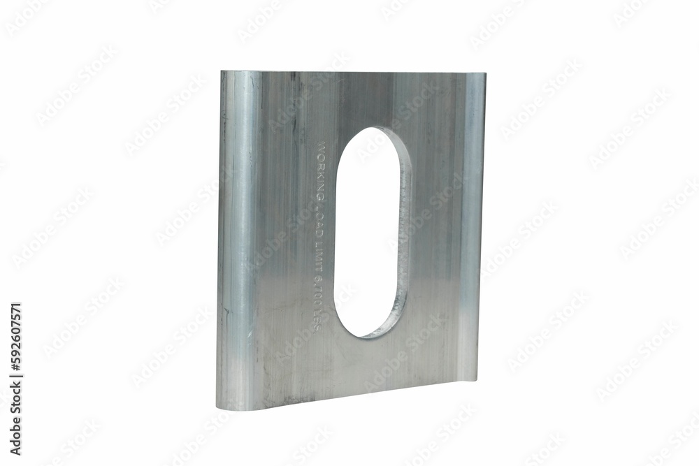 Single gray J-Plate Aluminum Extruded Tie-Down isolated on a white background