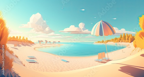 Sunny drawing of a paradise beach. Summer vacations. Generative AI