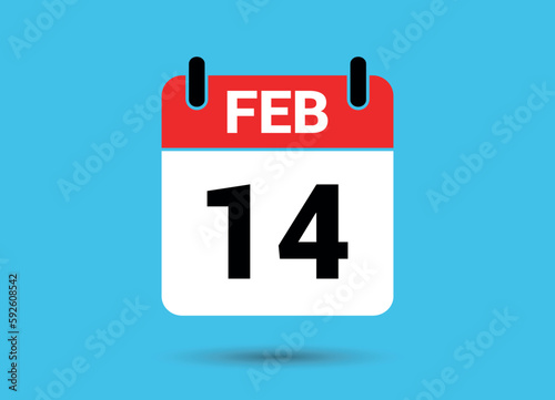 14 February Calendar Date Flat Icon Day 14 Vector Illustration