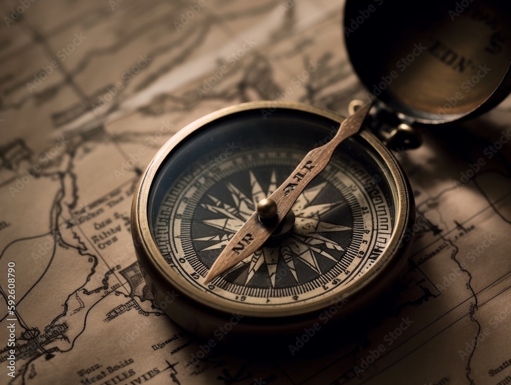 A compass pointing towards the north A compass pointing towards the north