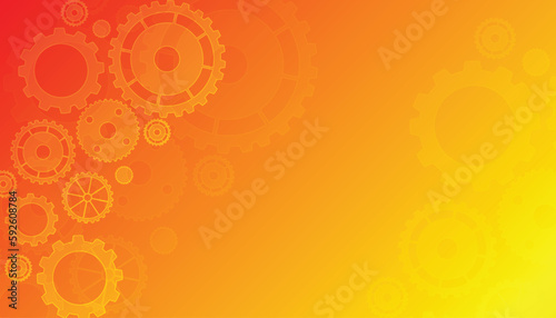 Abstract futuristic Cog Gear Wheel with arrows on yellow and orange background. with Vector illustration gear wheel, Hi-tech digital technology and engineering, digital telecom technology concept.
