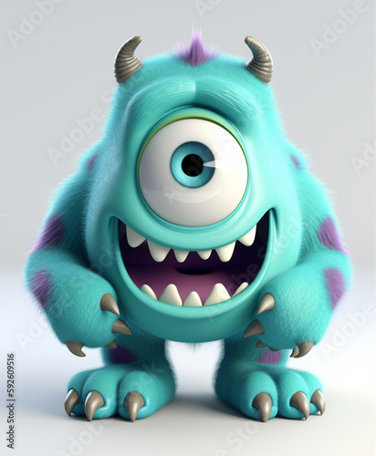blue cute monster character  3d animation  isolated on white background  generative ai
