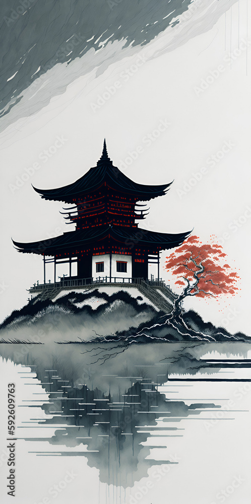 Obraz premium Vintage style Japanese painting. AI generated illustration