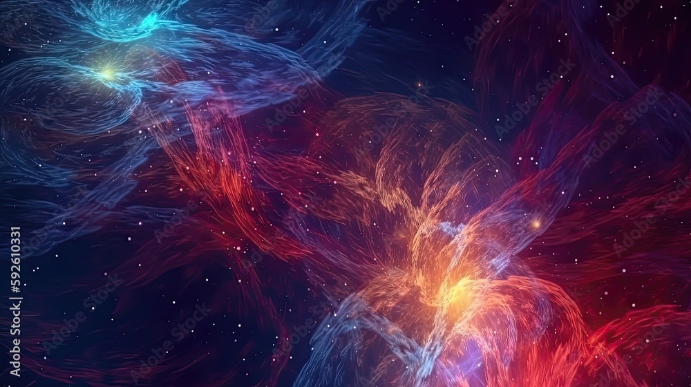 The ethereal and otherworldly feel of this abstract cosmic background with celestial elements and stars transports us to a realm beyond our everyday experience. Generated by AI. The ethereal and otherworldly feel of this abstract cosmic background with celestial elements and stars transports us to a realm beyond our everyday experience. Generated by AI.