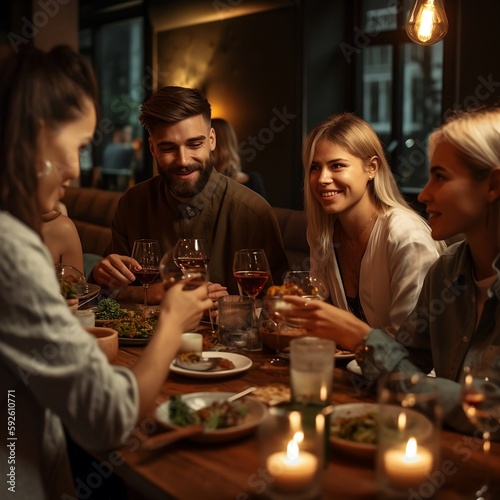 A group of friends enjoying a meal or drinks together