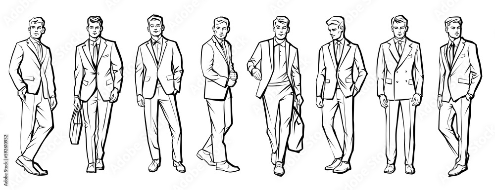 Line Drawing Illustration of Handsome Young Man In Smart Casual Wear ...