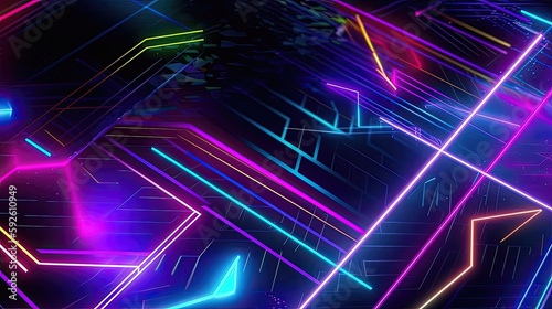 An abstract neon lights background with a cyberpunk aesthetic, featuring neon colors and geometric shapes that convey a futuristic and dystopian atmosphere. Generated by AI.