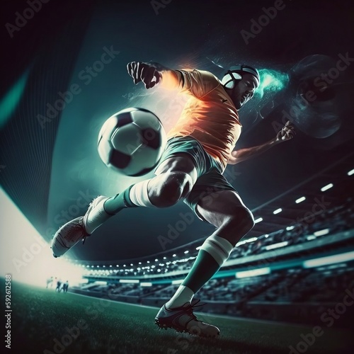 Skilled Soccer/Football Player in Action: The Life of a Professional Athlete. Generative AI ©  Creative_studio