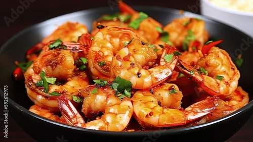Get ready for a flavor explosion with these spicy garlic shrimp, featuring juicy shrimp smothered in a garlicky, chili-infused sauce. Generated by AI.