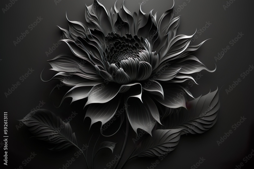 Abbildung einer abstrakten, schwarzen Blume (Generative AI)