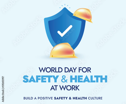 World day for safety and health at work. 28th April. World Day for safety of workers. Worker's health Day. Banner. Awareness post for worker health and security. Safety and Health for employees. Icon