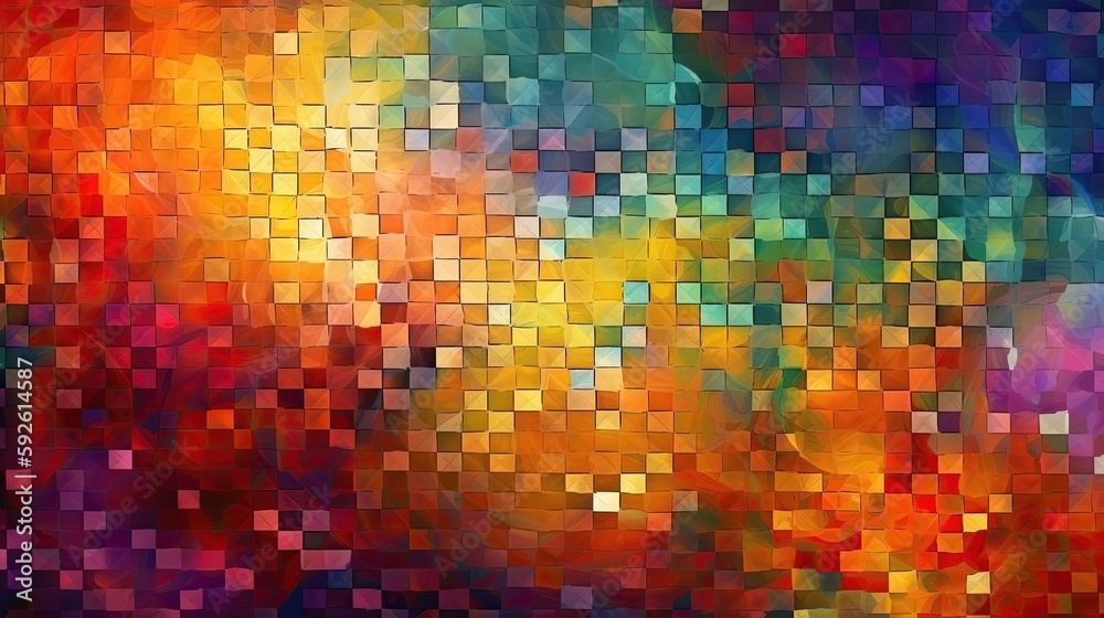An abstract mosaic background featuring colorful tiles arranged in a random pattern, creating a lively and energetic effect. Generated by AI. An abstract mosaic background featuring colorful tiles arranged in a random pattern, creating a lively and energetic effect. Generated by AI.
