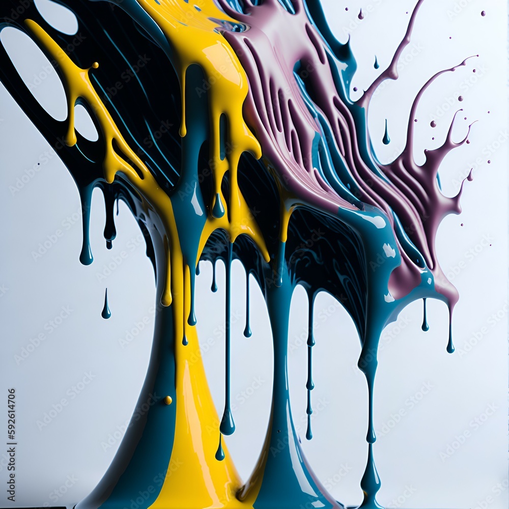 vibrant dripping colors in yellow, blue and purple, ai generated