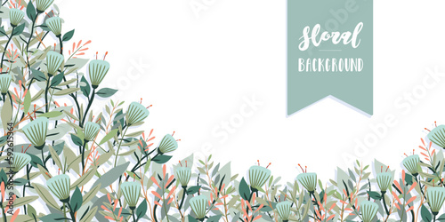Decorative floral frame background with green tropical flowers