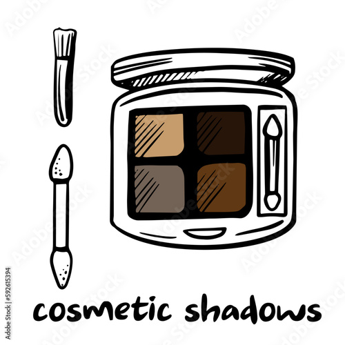 Eye shadow box. Cosmetic shadows scetch doodle illustration isolated on white background.