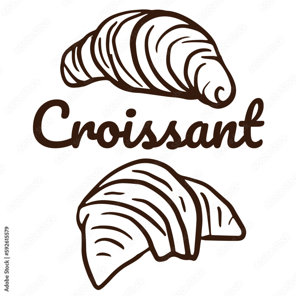 Croissant. Kind of homemade pastry. Doodle hand drawn of croissant illustration for decoration of bakery products shop and menu. Vector illustration. Croissant. Kind of homemade pastry. Doodle hand drawn of croissant illustration for decoration of bakery products shop and menu. Vector illustration.