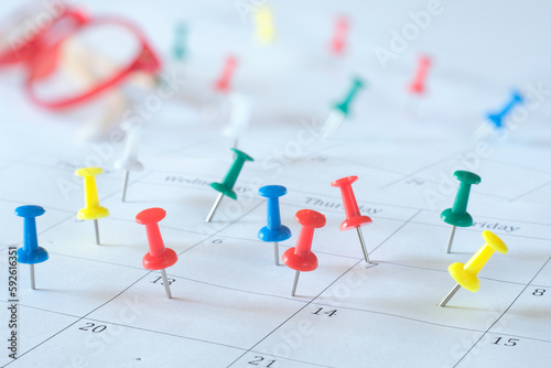 Calendar with business appointments, selective focus