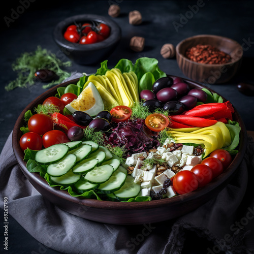 Mediterranean salad with feta cheese  Generative AI