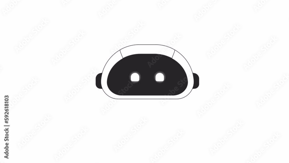 Animated bw robot with glowing eyes. Black and white thin line icon 4K ...